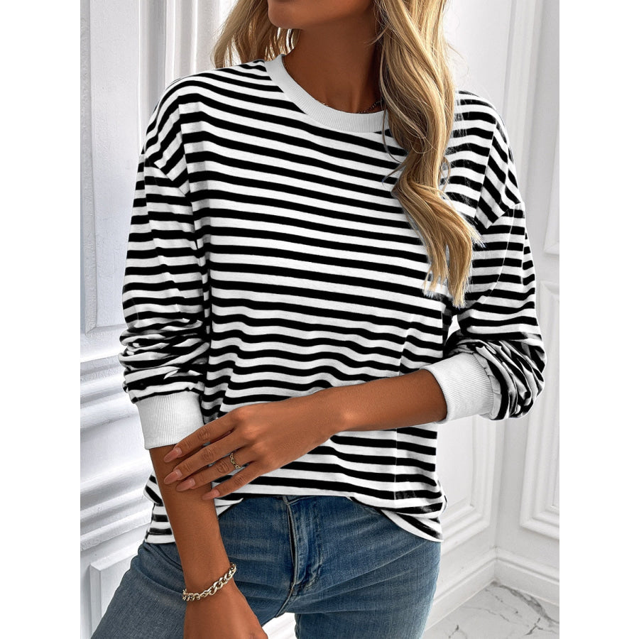 Ivy Lane Striped Round Neck Long Sleeve Sweatshirt Apparel and Accessories