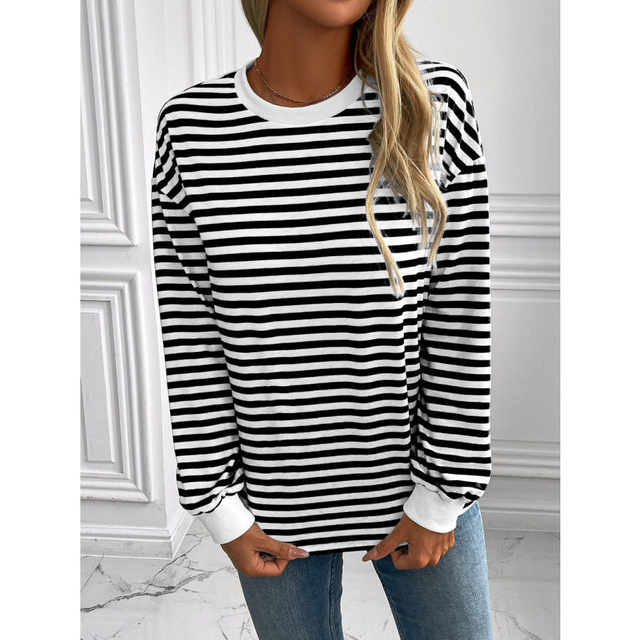 Ivy Lane Striped Round Neck Long Sleeve Sweatshirt Apparel and Accessories