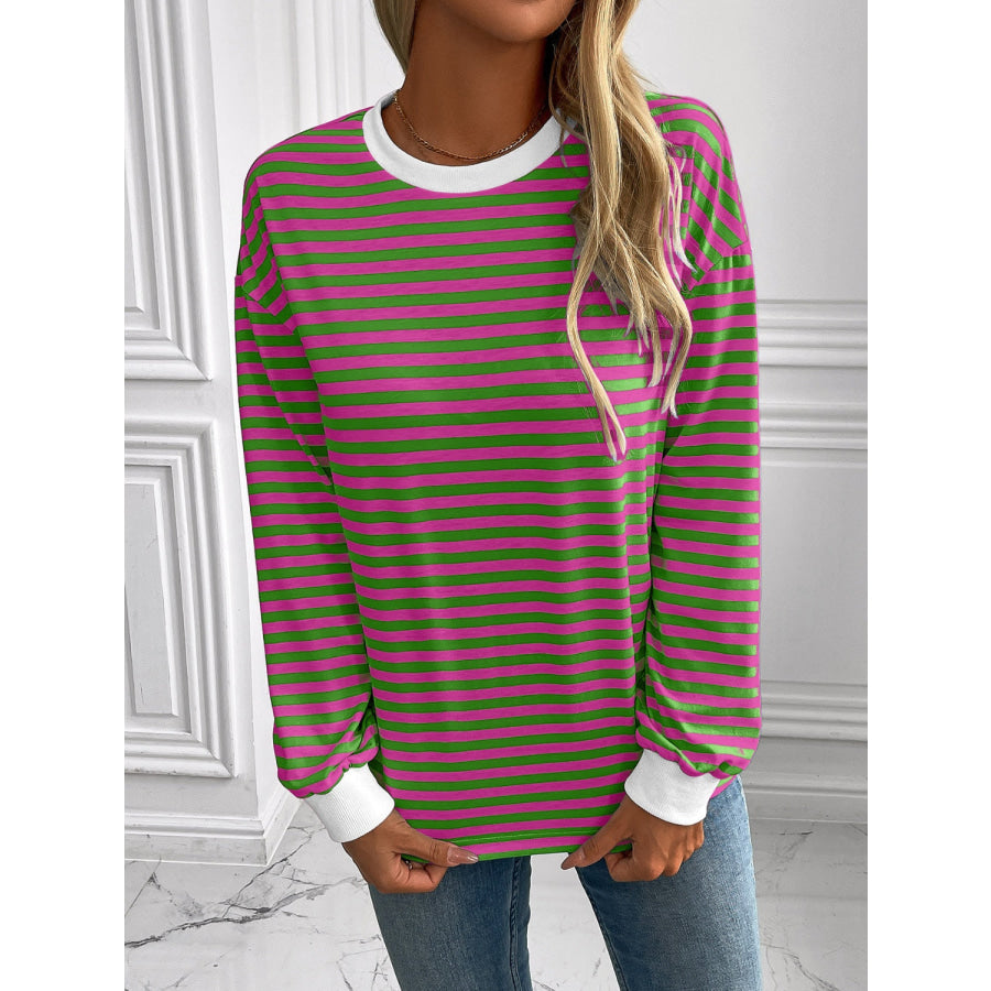 Ivy Lane Striped Round Neck Long Sleeve Sweatshirt Apparel and Accessories