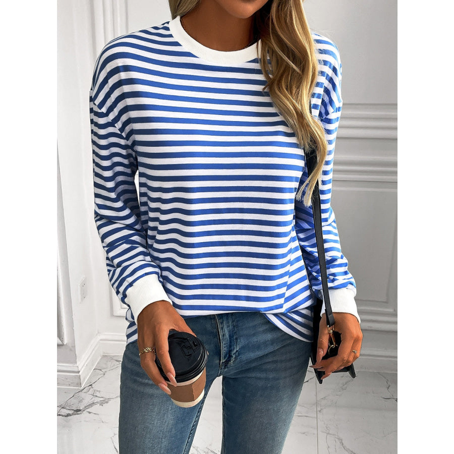 Ivy Lane Striped Round Neck Long Sleeve Sweatshirt Apparel and Accessories