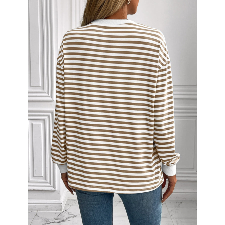 Ivy Lane Striped Round Neck Long Sleeve Sweatshirt Apparel and Accessories