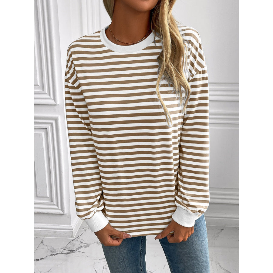 Ivy Lane Striped Round Neck Long Sleeve Sweatshirt Apparel and Accessories