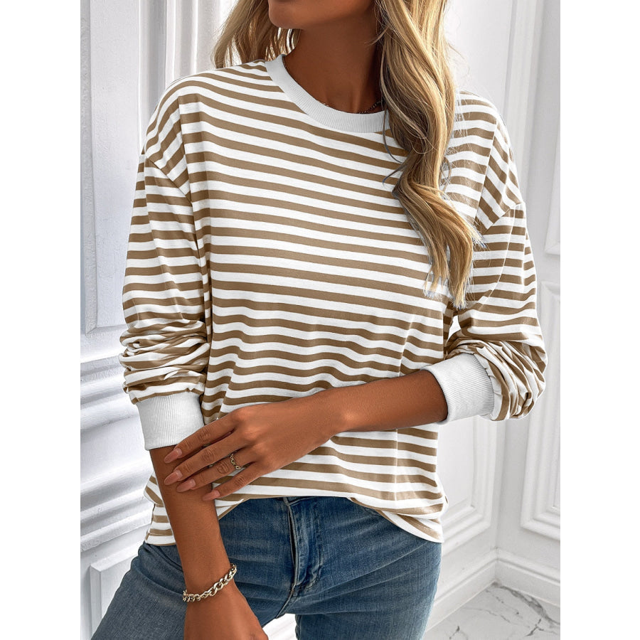 Ivy Lane Striped Round Neck Long Sleeve Sweatshirt Apparel and Accessories