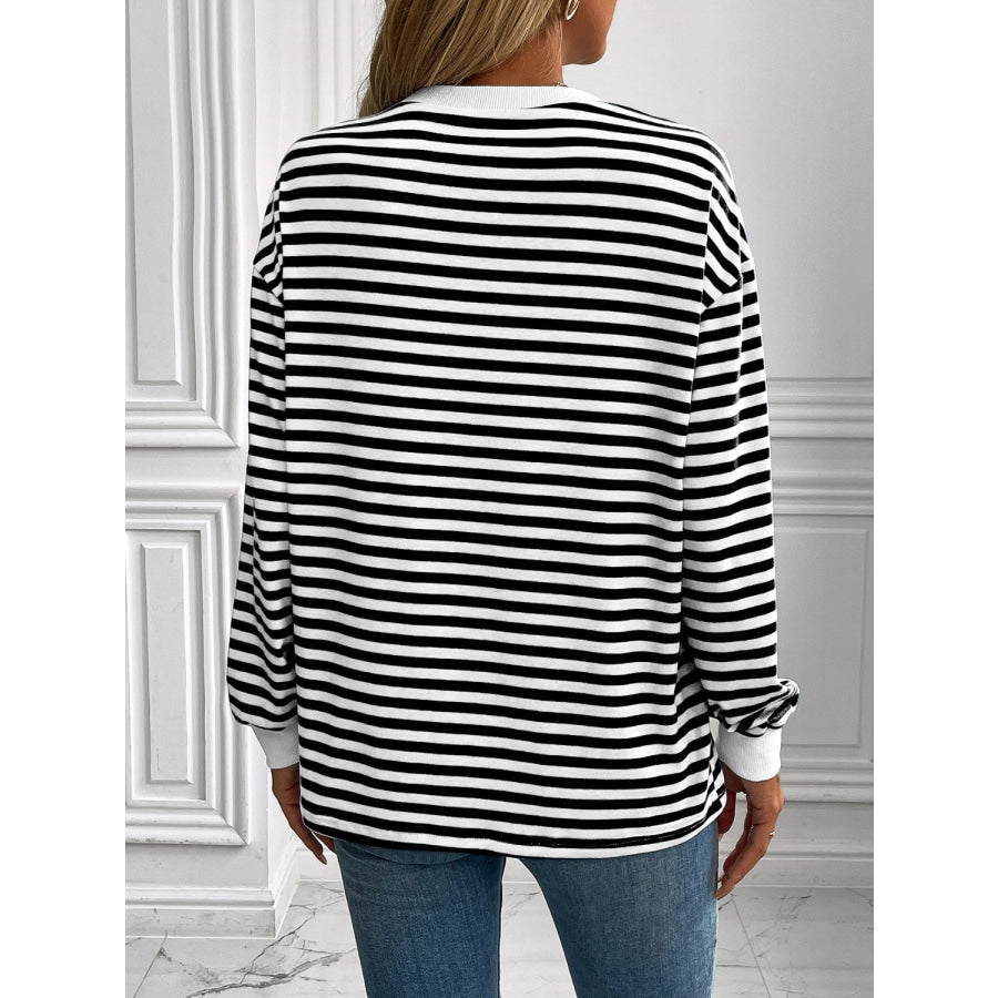 Ivy Lane Striped Round Neck Long Sleeve Sweatshirt Apparel and Accessories