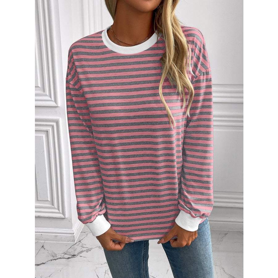 Ivy Lane Striped Round Neck Long Sleeve Sweatshirt Apparel and Accessories