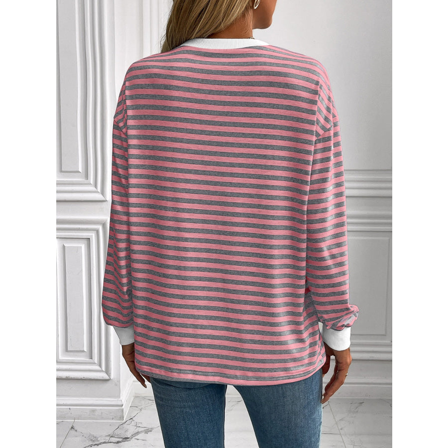 Ivy Lane Striped Round Neck Long Sleeve Sweatshirt Apparel and Accessories