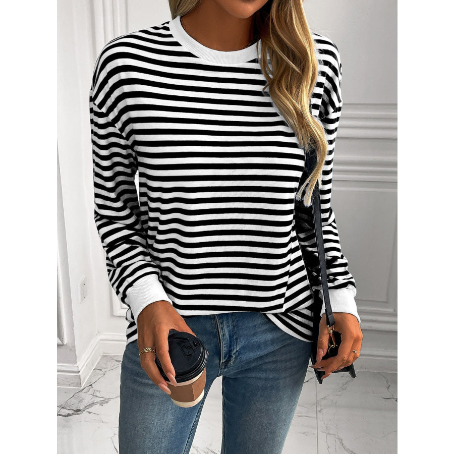 Ivy Lane Striped Round Neck Long Sleeve Sweatshirt Apparel and Accessories