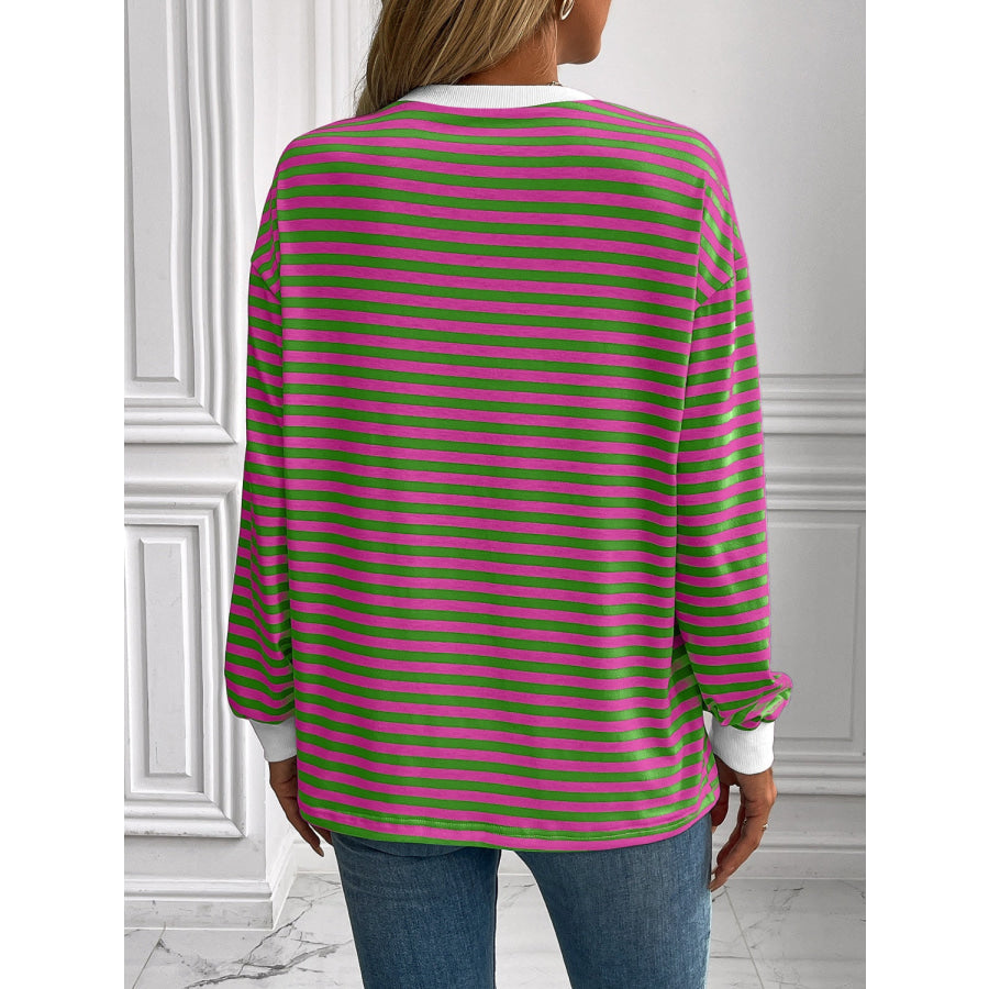 Ivy Lane Striped Round Neck Long Sleeve Sweatshirt Apparel and Accessories