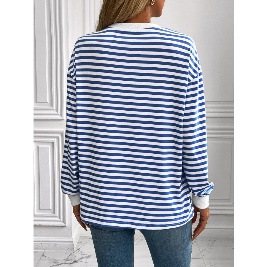 Ivy Lane Striped Round Neck Long Sleeve Sweatshirt Apparel and Accessories