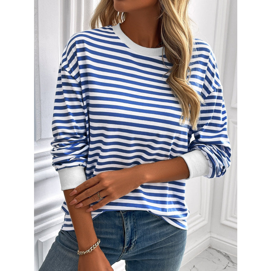 Ivy Lane Striped Round Neck Long Sleeve Sweatshirt Apparel and Accessories