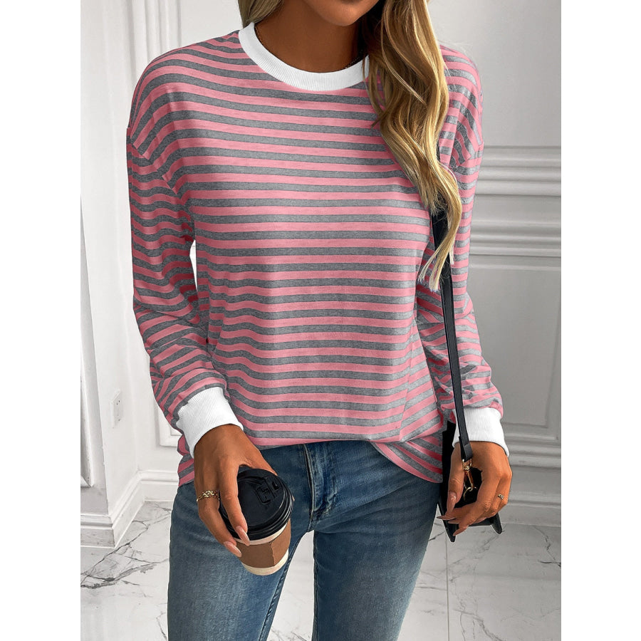 Ivy Lane Striped Round Neck Long Sleeve Sweatshirt Apparel and Accessories