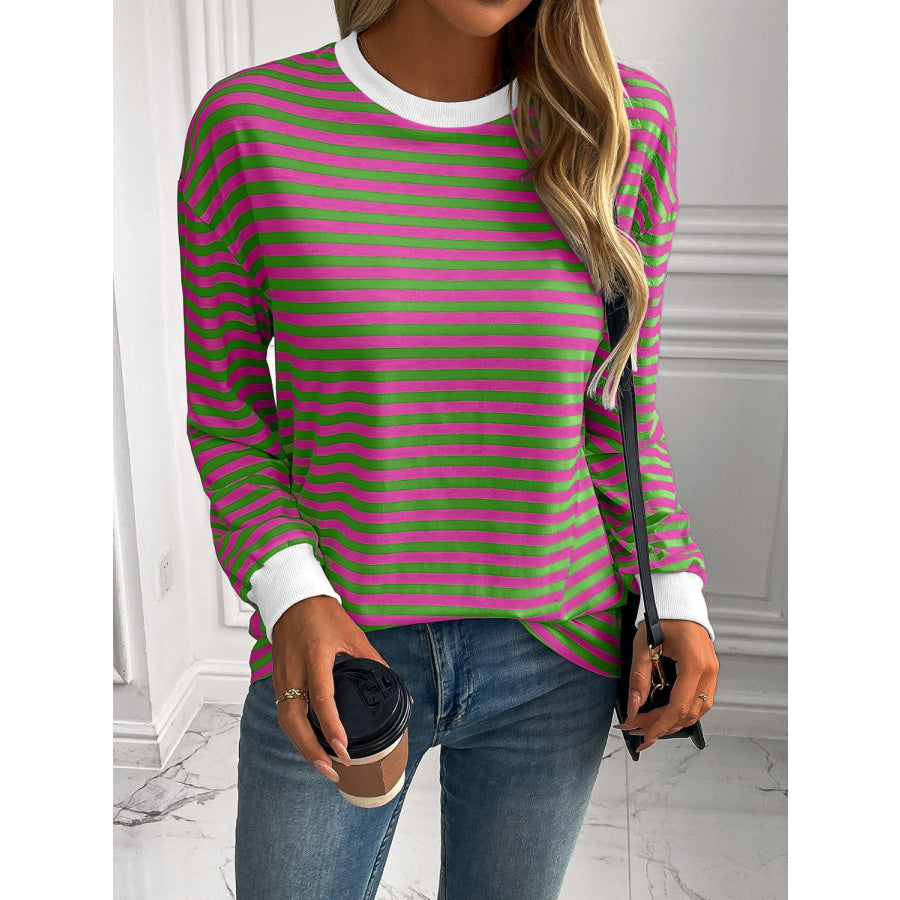 Ivy Lane Striped Round Neck Long Sleeve Sweatshirt Apparel and Accessories