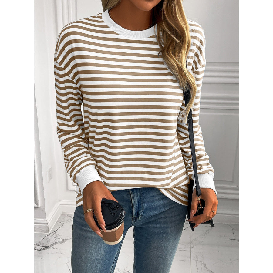 Ivy Lane Striped Round Neck Long Sleeve Sweatshirt Apparel and Accessories