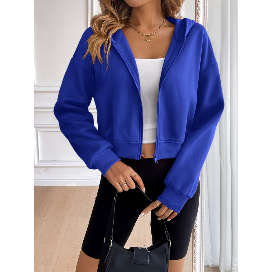 Ivy Lane Zip Up Dropped Shoulder Hooded Jacket Apparel and Accessories