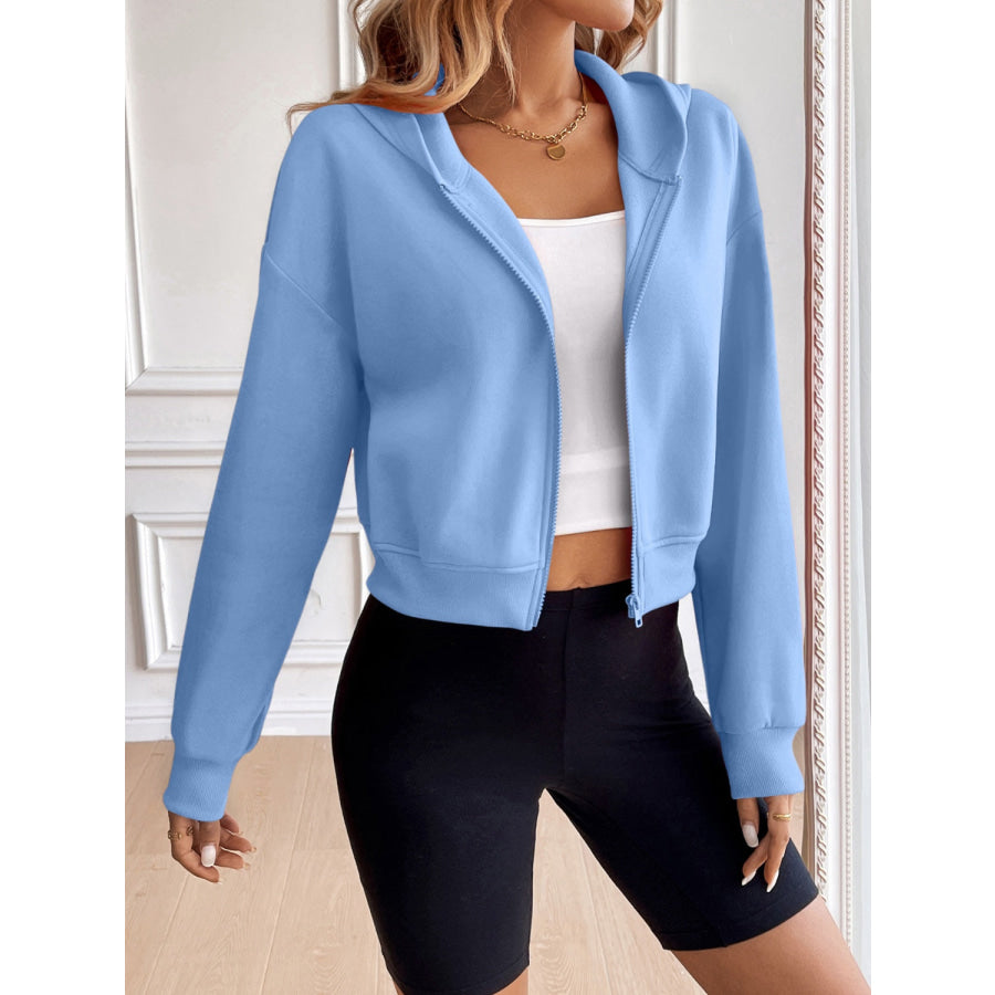 Ivy Lane Zip Up Dropped Shoulder Hooded Jacket Apparel and Accessories