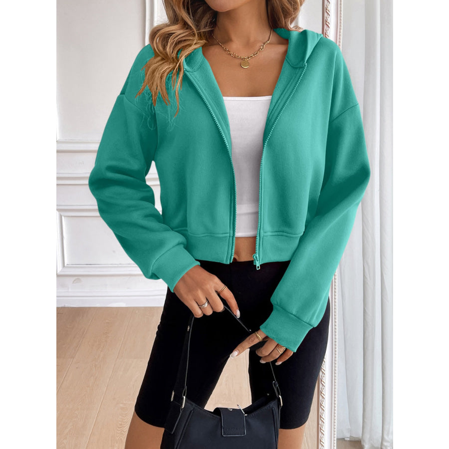 Ivy Lane Zip Up Dropped Shoulder Hooded Jacket Apparel and Accessories