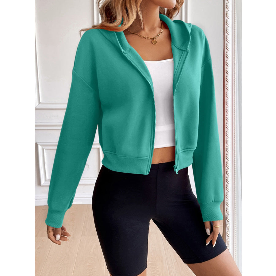 Ivy Lane Zip Up Dropped Shoulder Hooded Jacket Apparel and Accessories