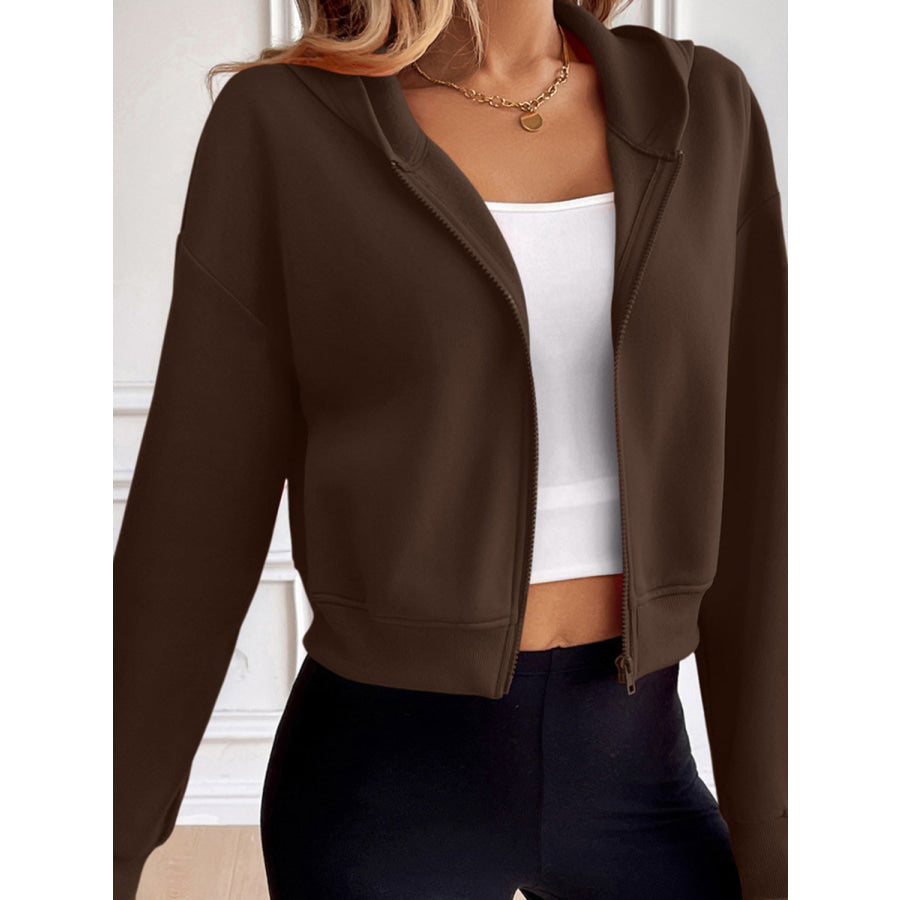 Ivy Lane Zip Up Dropped Shoulder Hooded Jacket Chocolate / S Apparel and Accessories