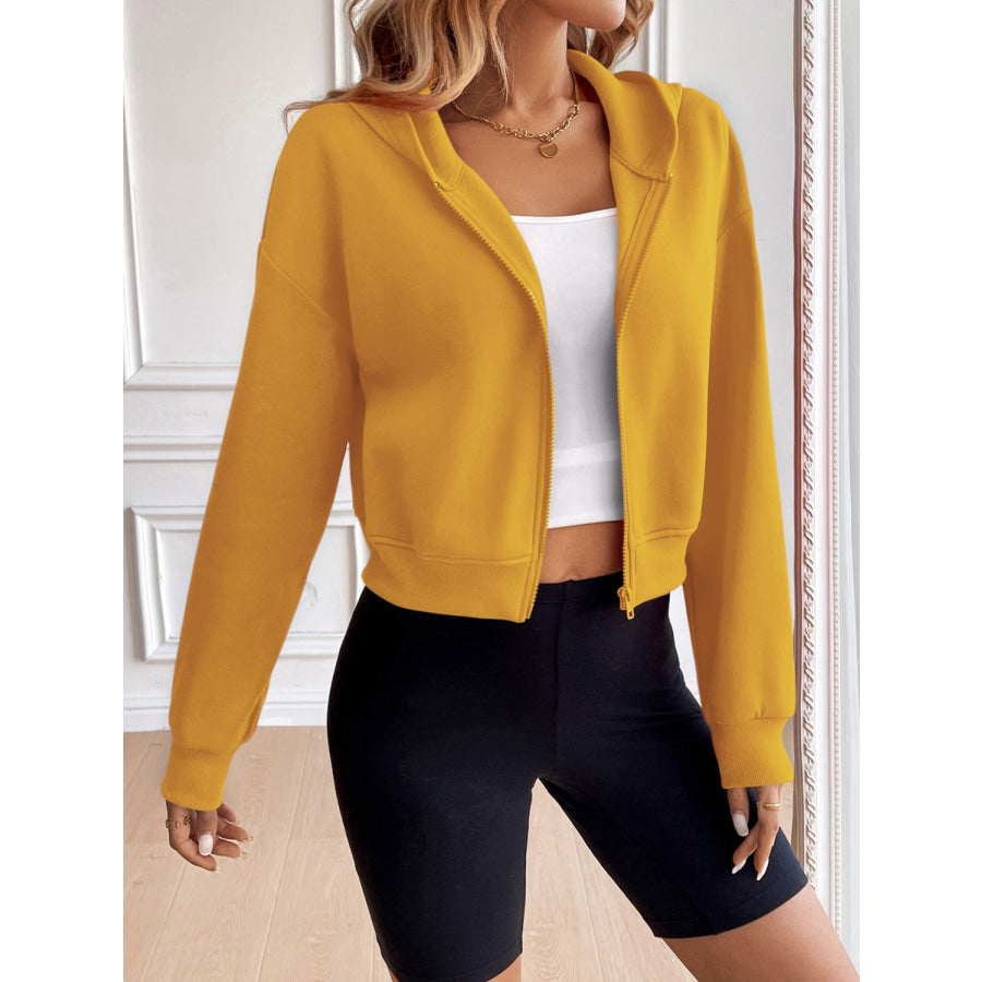 Ivy Lane Zip Up Dropped Shoulder Hooded Jacket Mustard / S Apparel and Accessories