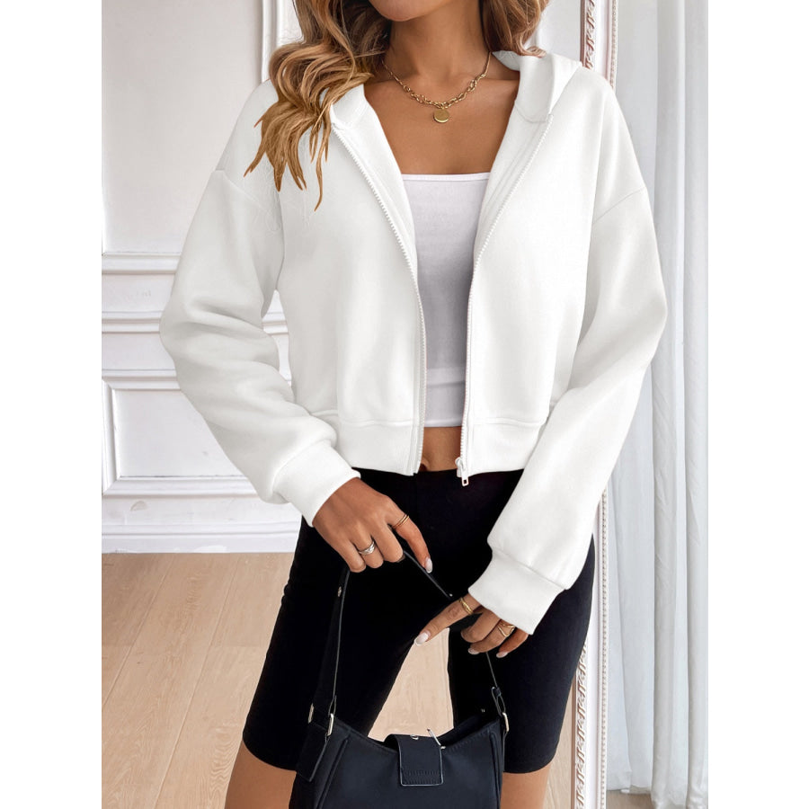 Ivy Lane Zip Up Dropped Shoulder Hooded Jacket White / S Apparel and Accessories