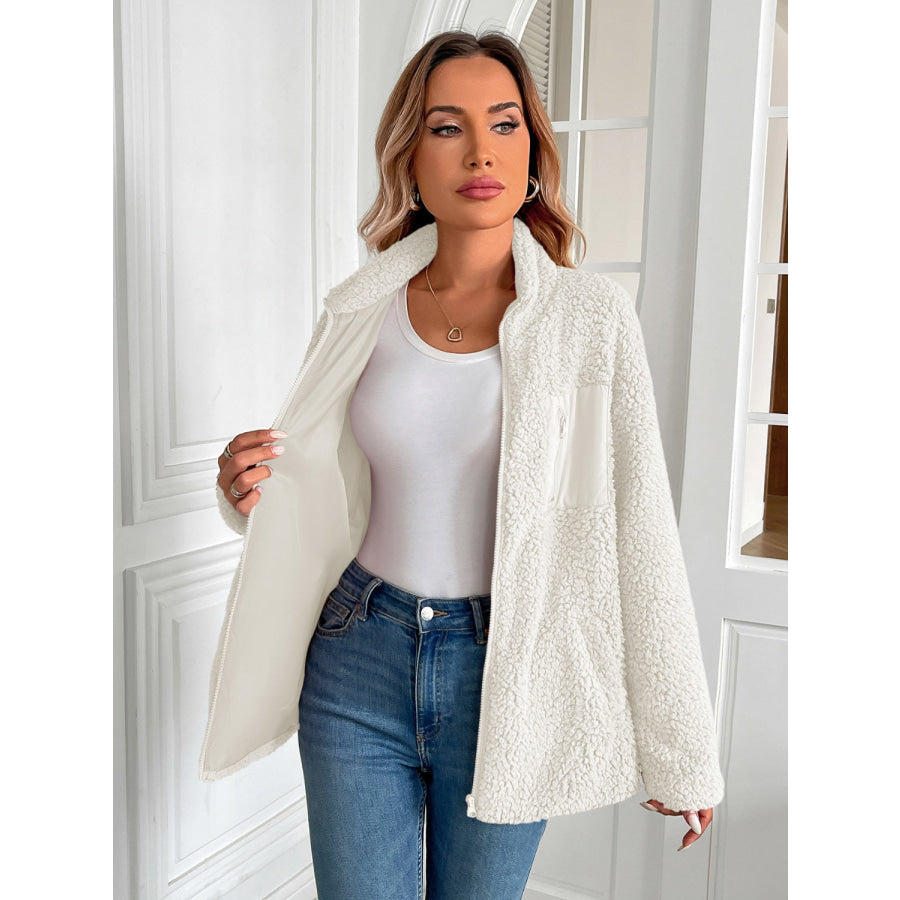 Ivy Lane Zip Up Long Sleeve Fuzzy Jacket Apparel and Accessories