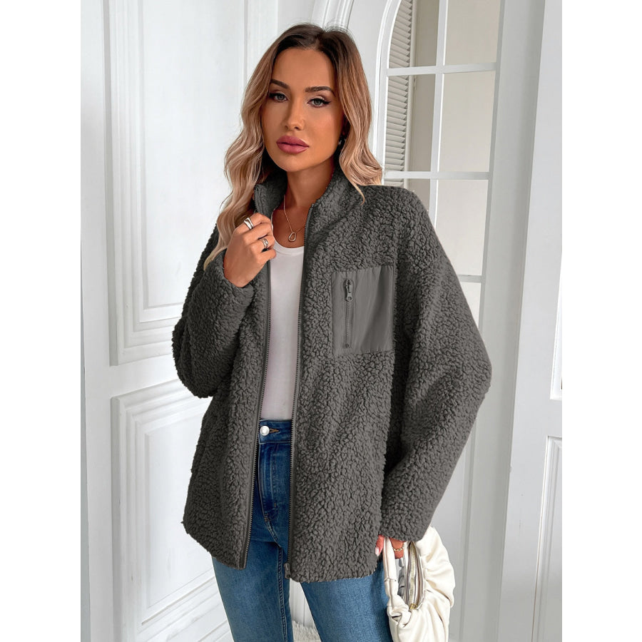 Ivy Lane Zip Up Long Sleeve Fuzzy Jacket Apparel and Accessories