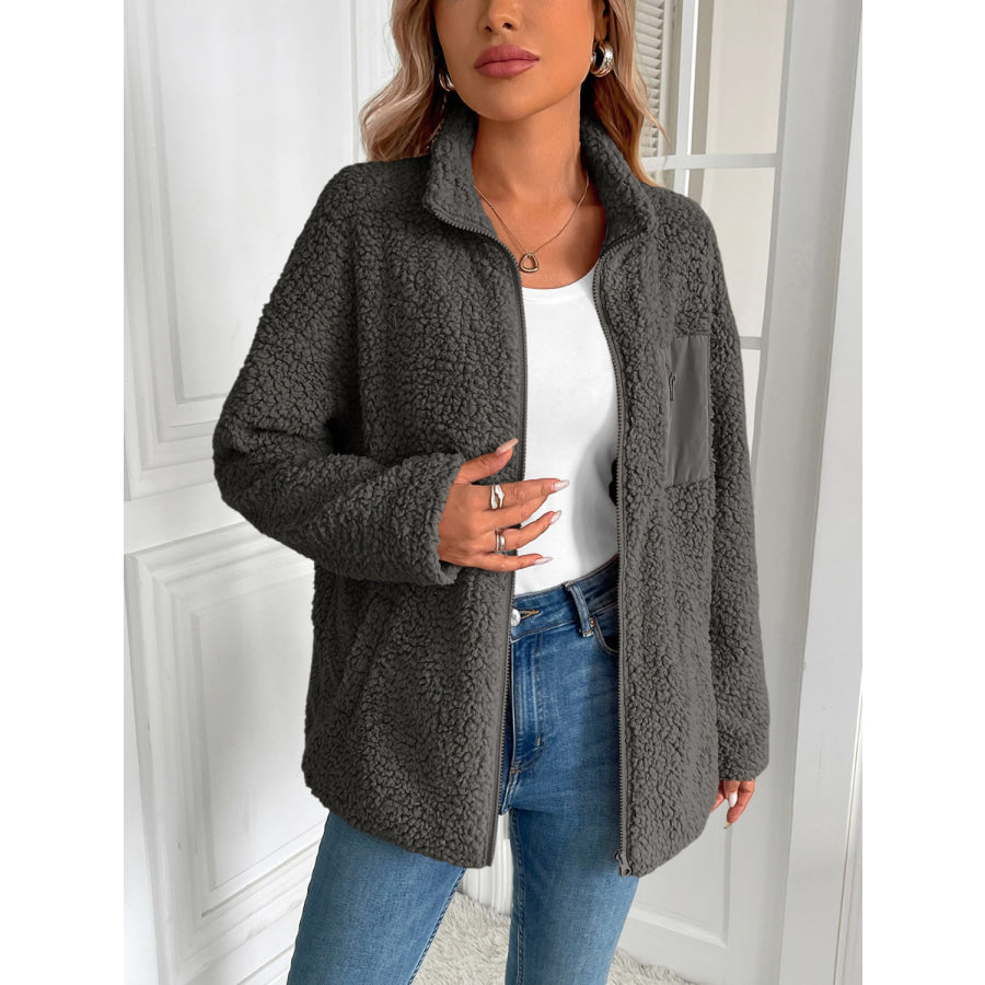 Ivy Lane Zip Up Long Sleeve Fuzzy Jacket Apparel and Accessories