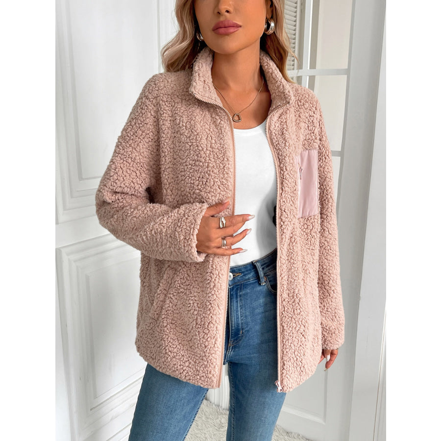 Ivy Lane Zip Up Long Sleeve Fuzzy Jacket Apparel and Accessories