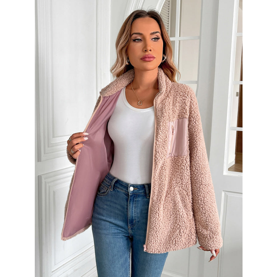 Ivy Lane Zip Up Long Sleeve Fuzzy Jacket Apparel and Accessories