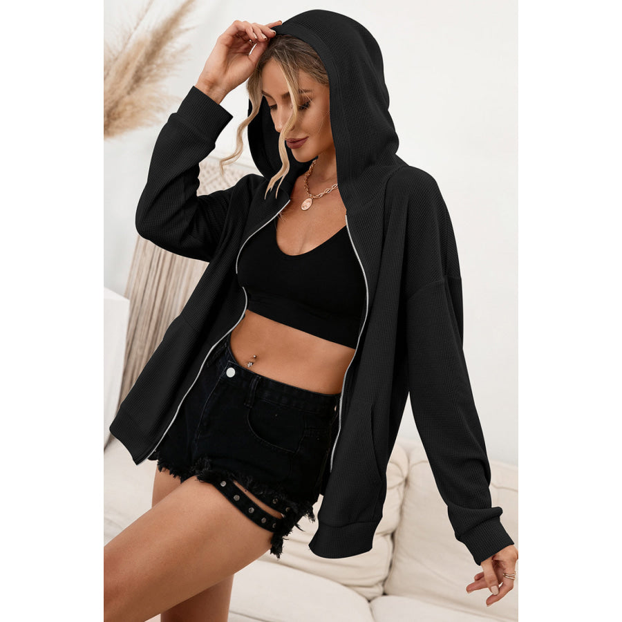 Ivy Lane Zip Up Waffle Knit Hoodie Apparel and Accessories