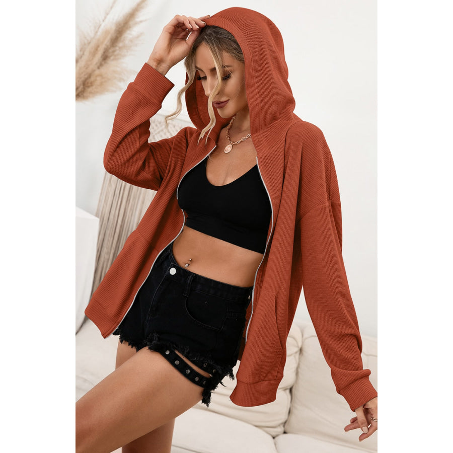 Ivy Lane Zip Up Waffle Knit Hoodie Apparel and Accessories