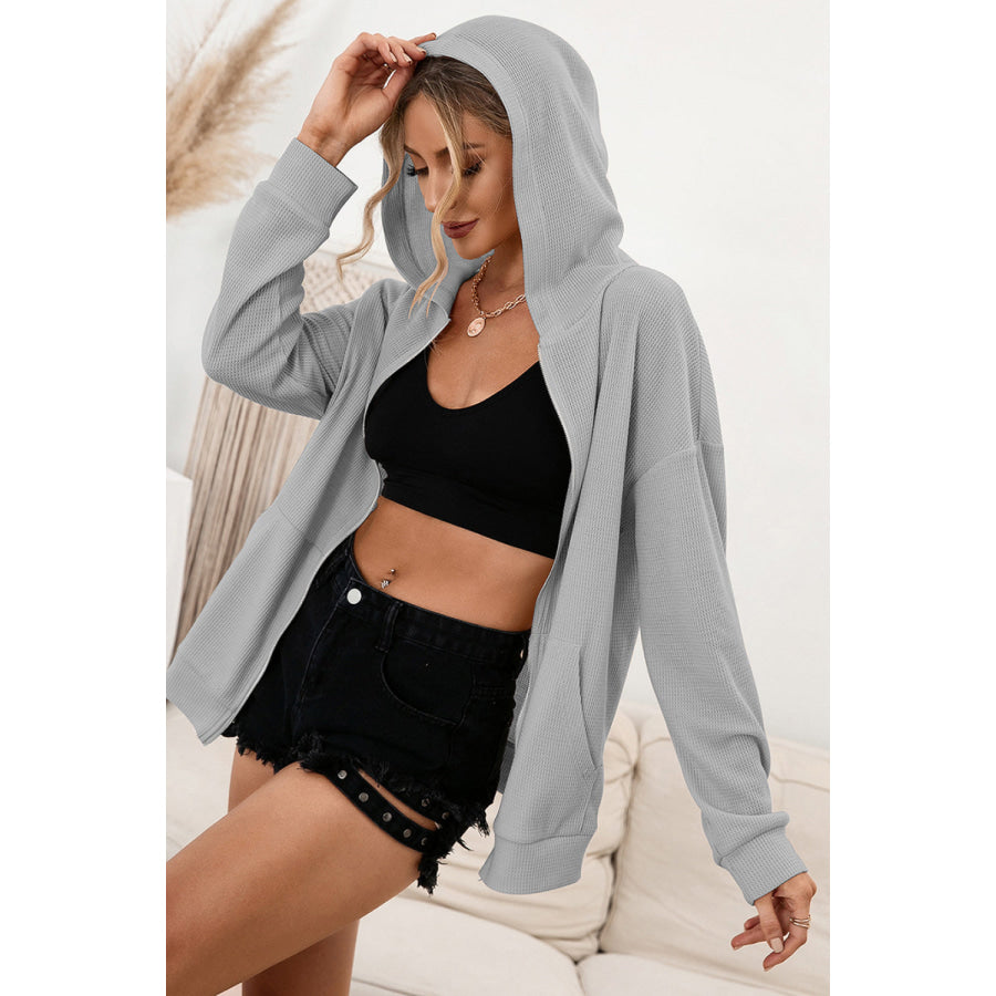 Ivy Lane Zip Up Waffle Knit Hoodie Apparel and Accessories