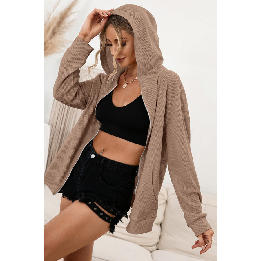 Ivy Lane Zip Up Waffle Knit Hoodie Apparel and Accessories