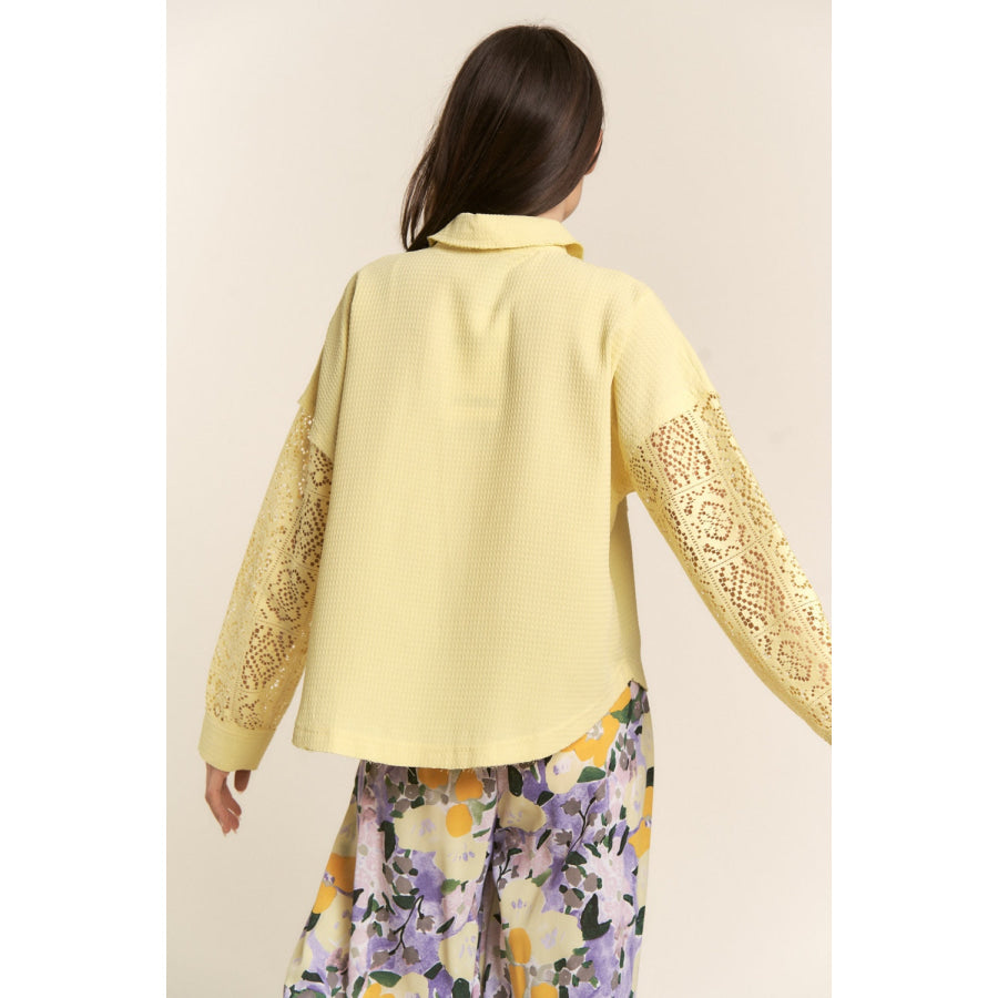 J.NNA Button Down Lace Long Sleeve Waffle Shirt Apparel and Accessories