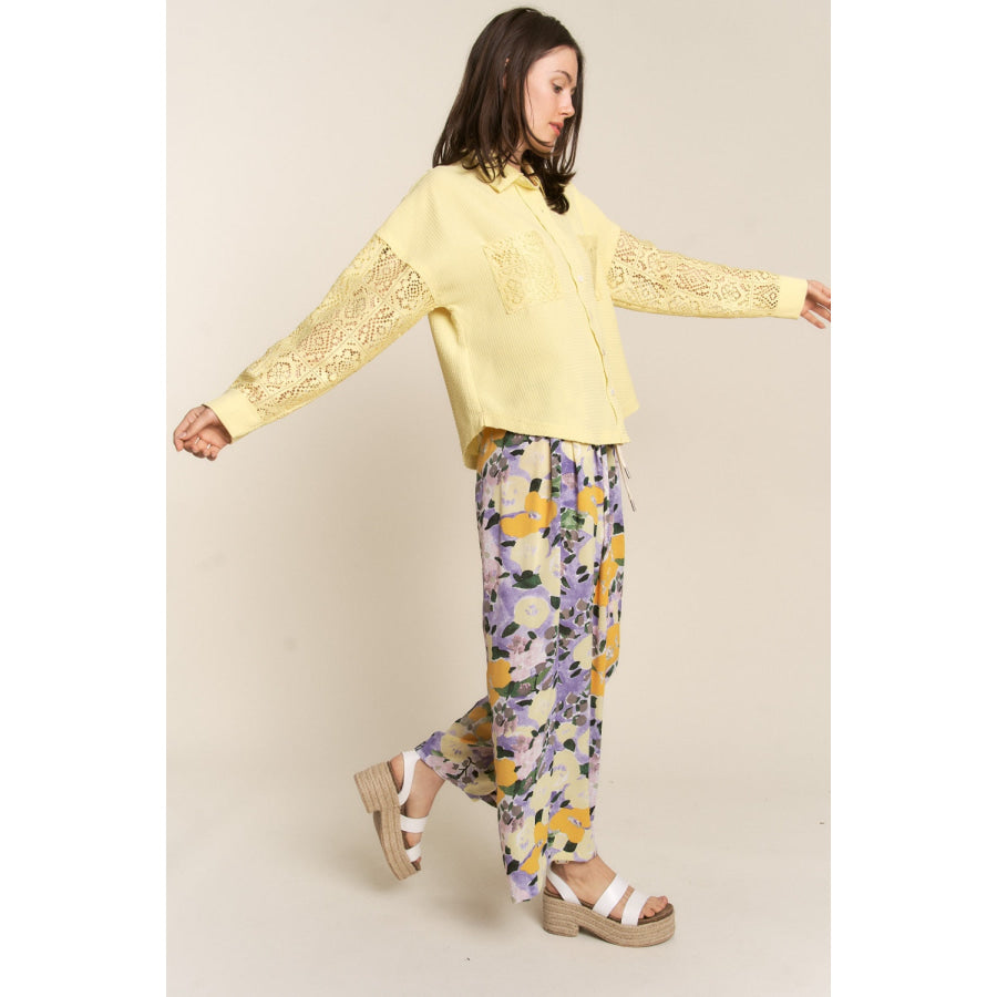 J.NNA Button Down Lace Long Sleeve Waffle Shirt Apparel and Accessories