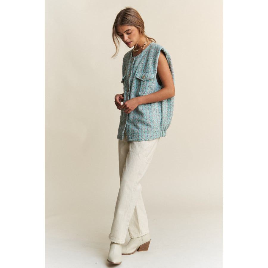 J.NNA Frayed Tweed Padded Shoulder Vest Apparel and Accessories