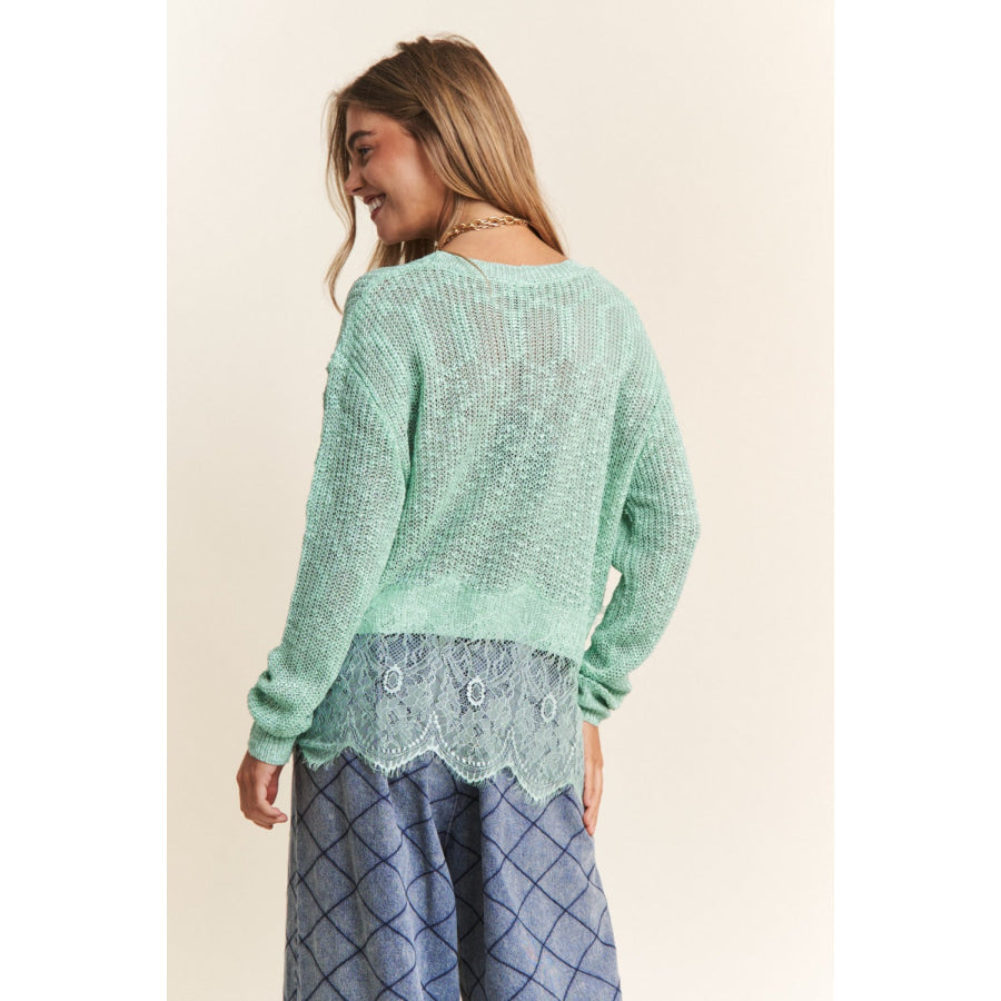 J.NNA Lace Detail Long Sleeve Knit Top Apparel and Accessories