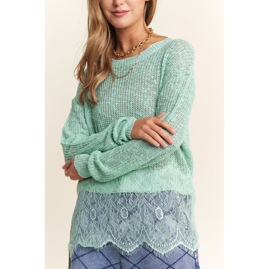 J.NNA Lace Detail Long Sleeve Knit Top Apparel and Accessories