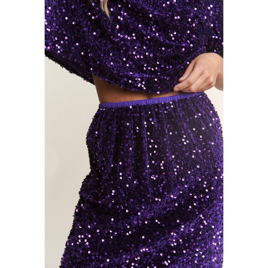 J.NNA Sequin Back Slit Midi Skirt Apparel and Accessories