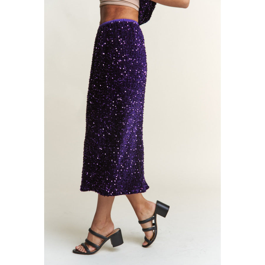 J.NNA Sequin Back Slit Midi Skirt Apparel and Accessories