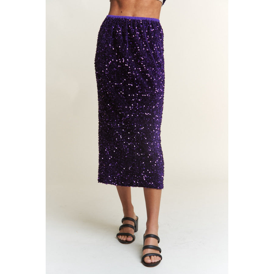 J.NNA Sequin Back Slit Midi Skirt Royal Purple / S Apparel and Accessories