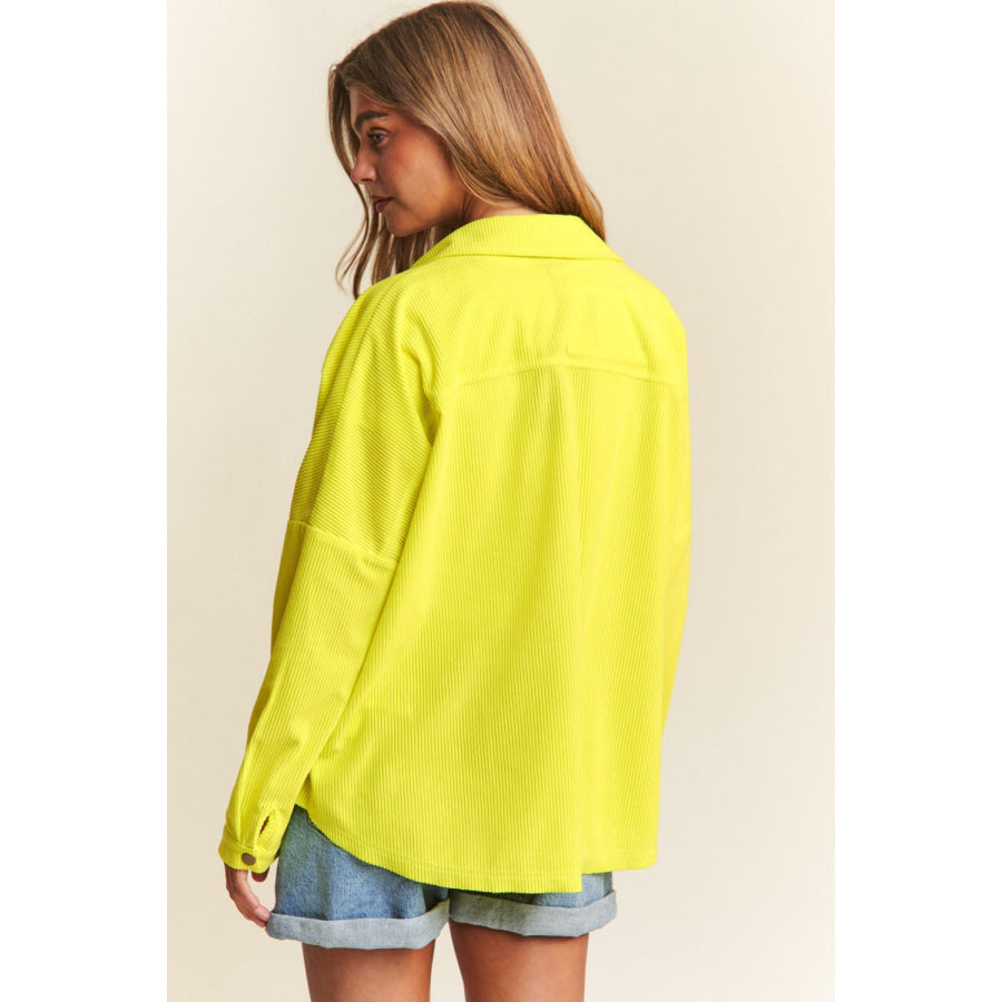 J.NNA Snap Down Long Sleeve High Low Shacket Chartreuse / S Apparel and Accessories