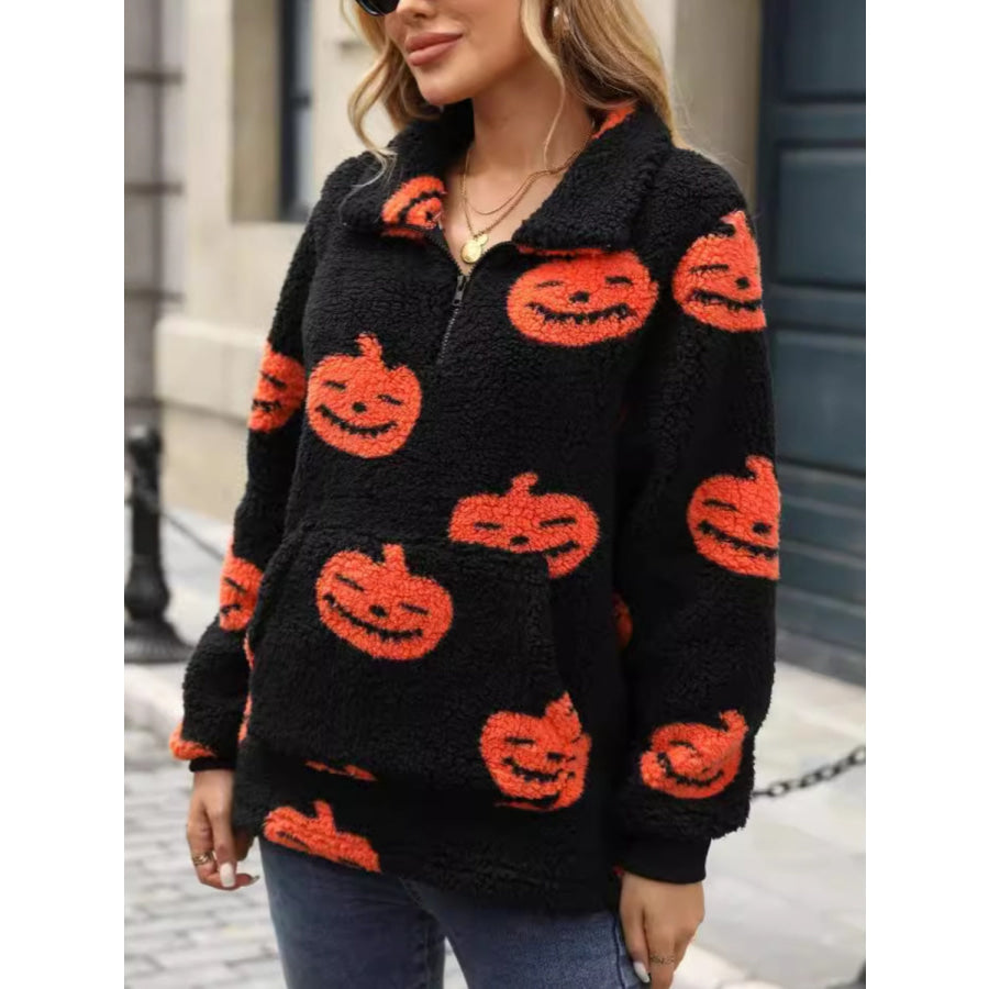 Jack-O’-Lantern Half Zip Long Sleeve Sweatshirt Apparel and Accessories