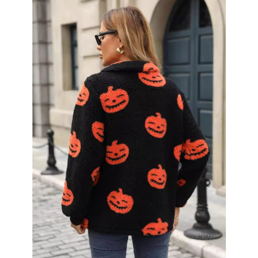 Jack-O’-Lantern Half Zip Long Sleeve Sweatshirt Apparel and Accessories