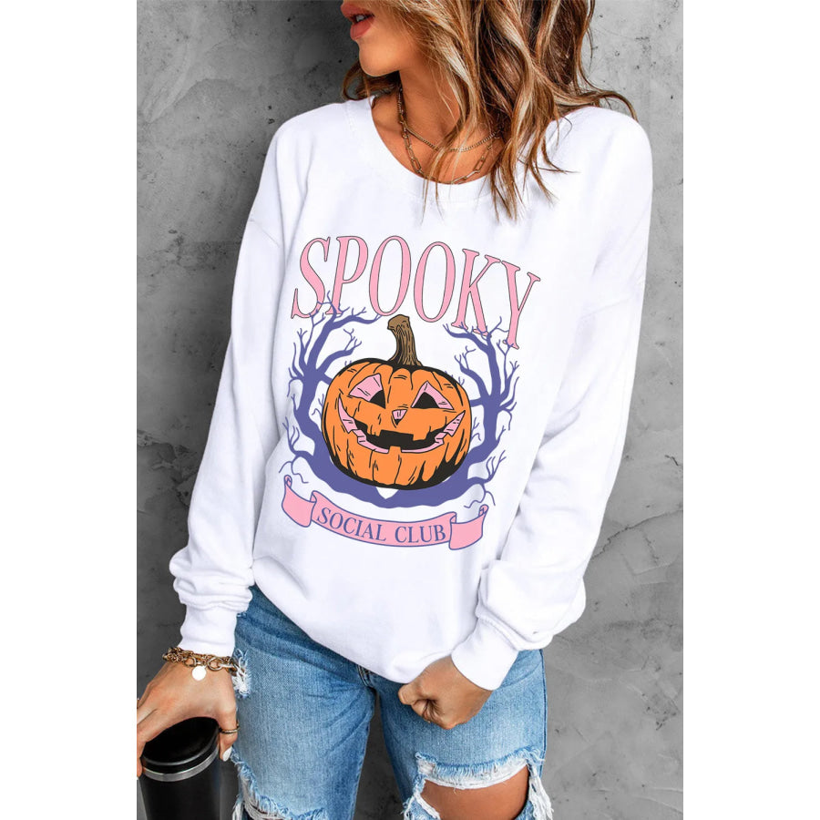 Jack-O’-Lantern Round Neck Long Sleeve Sweatshirt Apparel and Accessories