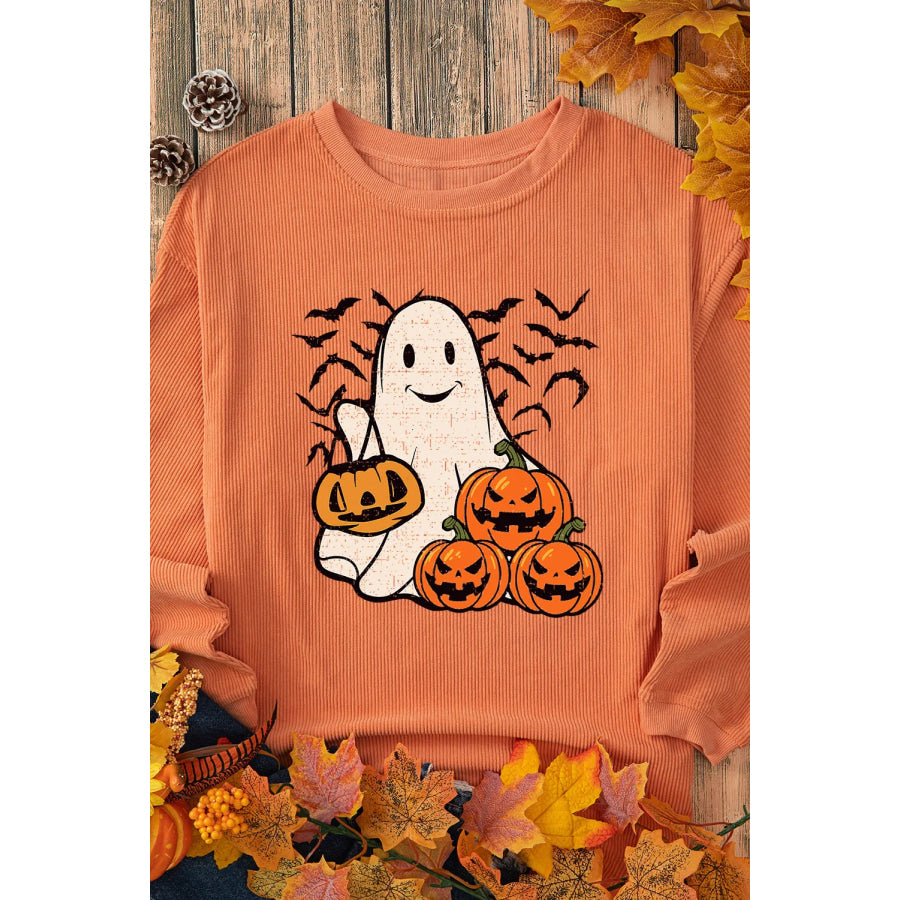 Jack-O’-Lantern Round Neck Long Sleeve Sweatshirt Apparel and Accessories