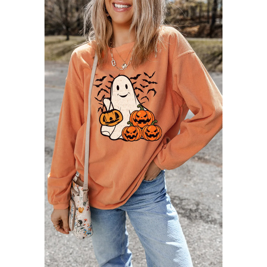 Jack-O’-Lantern Round Neck Long Sleeve Sweatshirt Apparel and Accessories