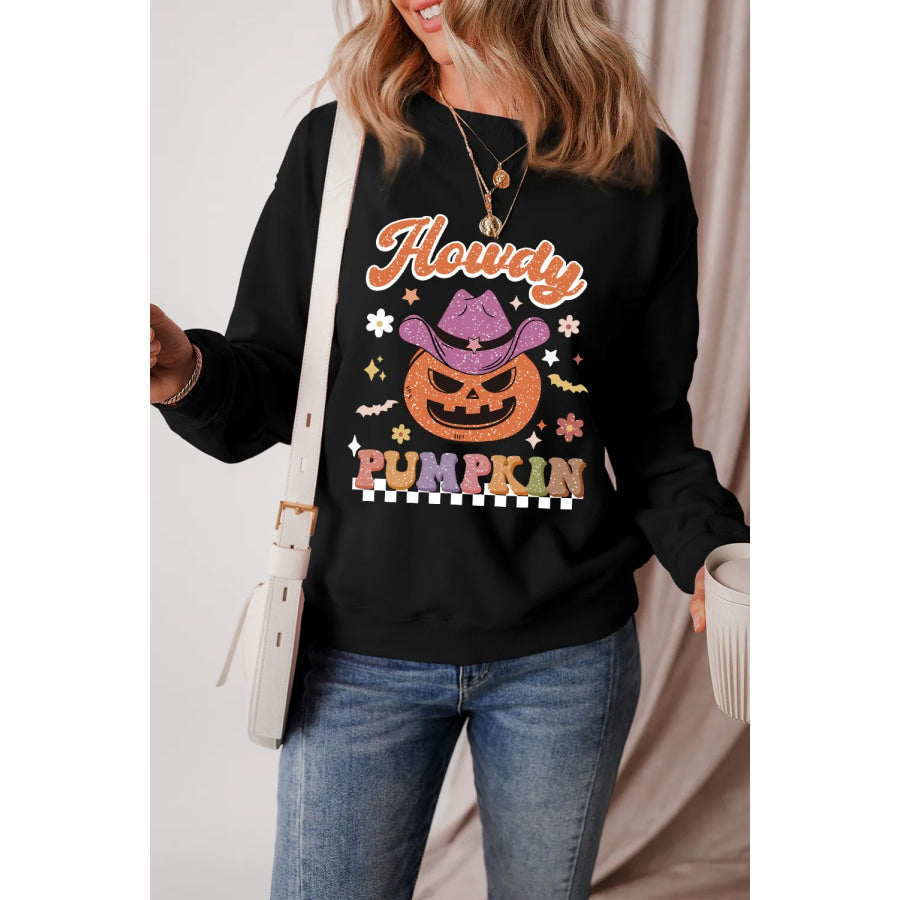 Jack-O’-Lantern Round Neck Long Sleeve Sweatshirt Black / S Apparel and Accessories