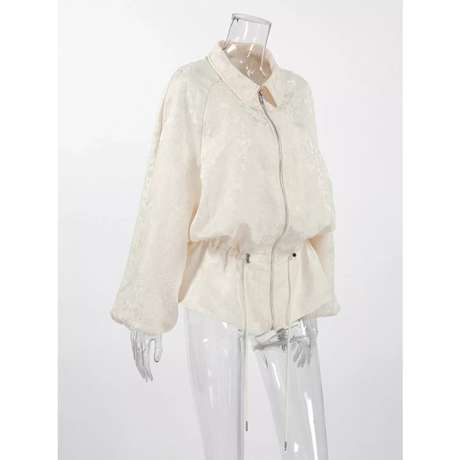 Jacquard Bomber Jacket with Drawstring Waist Apparel and Accessories