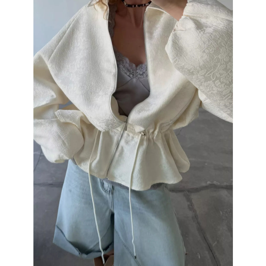 Jacquard Bomber Jacket with Drawstring Waist Apparel and Accessories